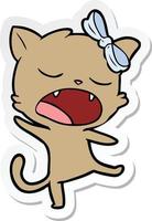 sticker of a cartoon singing cat vector