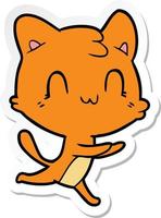 sticker of a cartoon happy cat vector