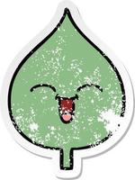 distressed sticker of a cute cartoon expressional leaf vector