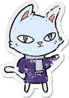 distressed sticker of a cartoon cat staring vector