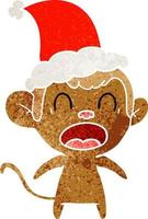 shouting retro cartoon of a monkey wearing santa hat vector