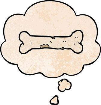 cartoon bone and thought bubble in grunge texture pattern style vector