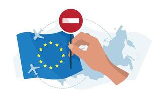 Ban on entry to EU countries. Sign in hand. Vector image.