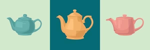 Kettle. A set of teapots of various shapes and purposes. Vector image.