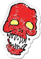 retro distressed sticker of a cartoon scary skull vector