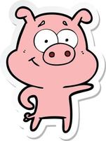 sticker of a cartoon pig pointing vector