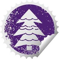 distressed circular peeling sticker symbol snow covered tree vector