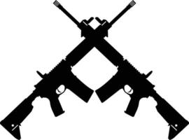 rifles de asalto cruzados sobre fondo blanco. símbolo de rifle de asalto ak47 de silueta cruzada. dos cruzaron un cartel de rifle de asalto. estilo plano vector