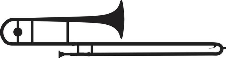 Trombone icon on white background. Black silhouette of trombone sign. A musical wind instrument. flat style. vector