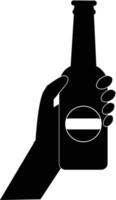 mano que sostiene el icono de la botella de cerveza sobre fondo blanco. beber bebidas alcohólicas signo. estilo plano vector