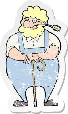 retro distressed sticker of a cartoon farmer leaning on walking stick
