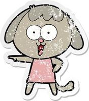 distressed sticker of a cute cartoon dog vector