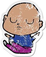 distressed sticker of a cartoon bald man vector