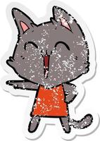 distressed sticker of a happy cartoon cat vector