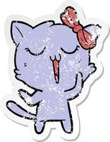 distressed sticker of a cartoon cat vector