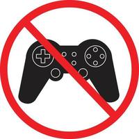 icono de joystick de juego sobre fondo blanco. sin señal de juego. símbolo prohibido. el juego está prohibido. estilo plano vector