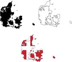 Denmark flag map. Outline map of Denmark map sign. Denmark map.flat style. vector