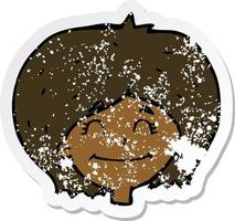 retro distressed sticker of a cartoon happy female face vector