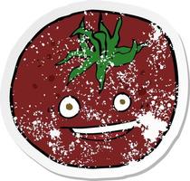 retro distressed sticker of a cartoon tomato vector