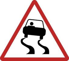 Red triangle slippery road sign. Car Out Of Control symbol. Traffic Sign - Warning. flat style. vector