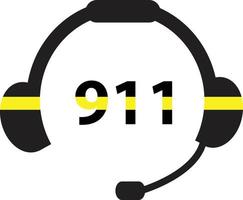 Number icon on white background.  911 Dispatcher Headset sign. Emergency call icon with 911 symbol. flat style. vector