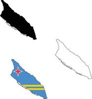 mapa de la bandera de aruba sobre fondo blanco. esquema del mapa de aruba. silueta de mapa vectorial de aruba. estilo plano vector