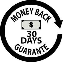 30 days money back guarantee label. Money back icon on white background. black 30 days money back guarantee sign. flat style. vector