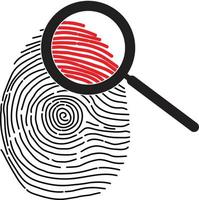 Crime icon on white background. Evidence sign. finger print with magnifying glass symbol. flat style. vector