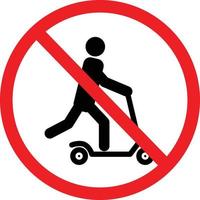Empuje la parada del scooter y señal prohibida sobre fondo blanco. señal de patinete. no hay símbolo de scooters. estilo plano vector
