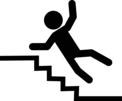 el hombre cae por las escaleras sobre fondo blanco. cayendo por el símbolo de las escaleras. señal de escalera de precaución. estilo plano vector
