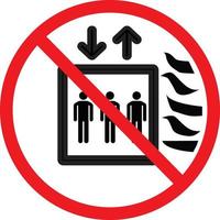 do not use lift in the event of fire sign. do not use elevator symbol. flat style. vector