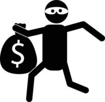 icono de carterista sobre fondo blanco. cuidado con el cartel de carterista. hombre que sostiene la bolsa de dinero con el símbolo de moneda del dólar. estilo plano vector