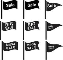 Flag banners with text Sale, Big Sale, Mega Sale. Vintage flag set. flat style. vector