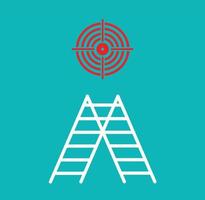 red circular target with ladder on green background. leadership and success concept. stairway up to the goal sign. flay style. vector