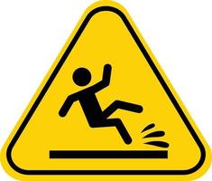 icono de peligro de deslizamiento sobre fondo blanco. señal de piso mojado. triángulo amarillo con símbolo de hombre caído. piso mojado precaución. estilo plano vector