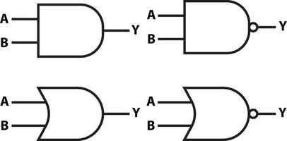 logic gate AND and NAND Gate icon. logic gate OR and NOR Gate icon. flat style. vector