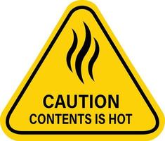 caution contents is hot on white background. content is hot warning label sign. flat style. vector