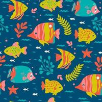Seamless pattern with oceanic fish. Vector graphics.