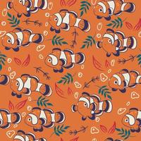 Seamless pattern with cute clown fish. Vector graphics.