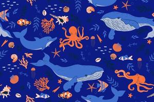 patrón impecable con animales marinos submarinos. gráficos vectoriales vector