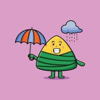 Cute cartoon chinese rice dumpling using umbrella vector