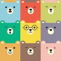 Set of various bear facial expression avatars. Adorable cute baby animal head vector illustration. Simple flat design of happy smiling animal cartoon face emoticon. Colorful background.