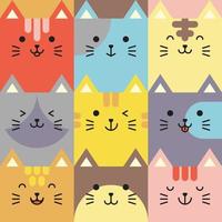 Set of various avatars of cat facial expressions. Adorable cute baby animal head vector illustration. Simple design of happy smiling animal cartoon face emoticon. Graphics and colorful backgrounds.