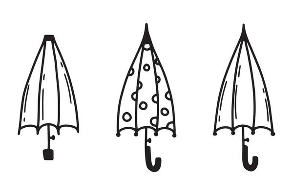 Set of closed umbrellas. Doodle umbrellas. Vector illustration.