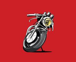 insignia vintage de motocicleta personalizada con letras y motocicleta clásica sobre fondo rojo ilustración vectorial aislada