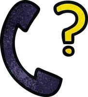 retro grunge texture cartoon telephone receiver with question mark vector