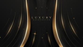 Black luxury background with golden line elements and light ray effect decoration and bokeh. vector