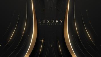 Black luxury background with golden line elements and light ray effect decoration and bokeh. vector