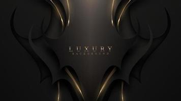 Black luxury background with golden curve line decoration and light effect elements. vector