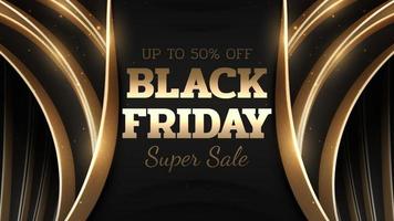 Black friday sale background with glitter light effects elements and gold curve line decoration. Luxury style banner design concept. vector